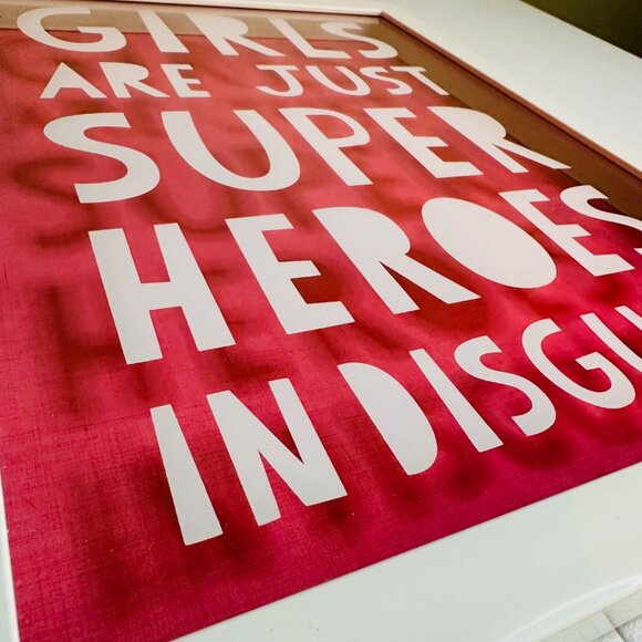 Framed Art Print Girls Are Just Superheroes In Disguise 11"x14" Pink & White - Picture 11 of 13